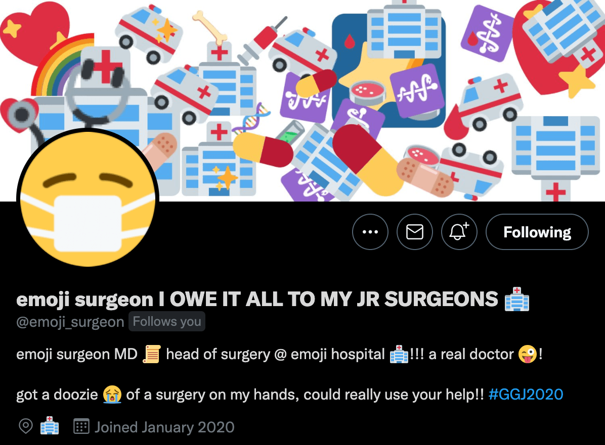 The Twitter page for Emoji @emoji_surgeon