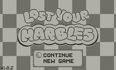 The title screen for "Lost Your Marbles" with "Continue" and "New Game" buttons.