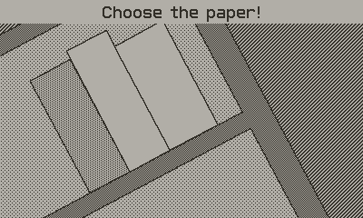 A marble rolls about a 2D world with "Choose your paper" written overtop.