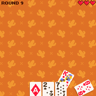 Cards are thrown up and shot in quick order and the combined total is tallied to be 21. "Blackjack!" appears.