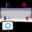 A player dodges a snowball before throwing their own.