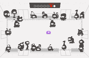 A purple blob fails to dodge laser-like stares from goopy onlookers and text appears on-screen, "Some days are harder than others".